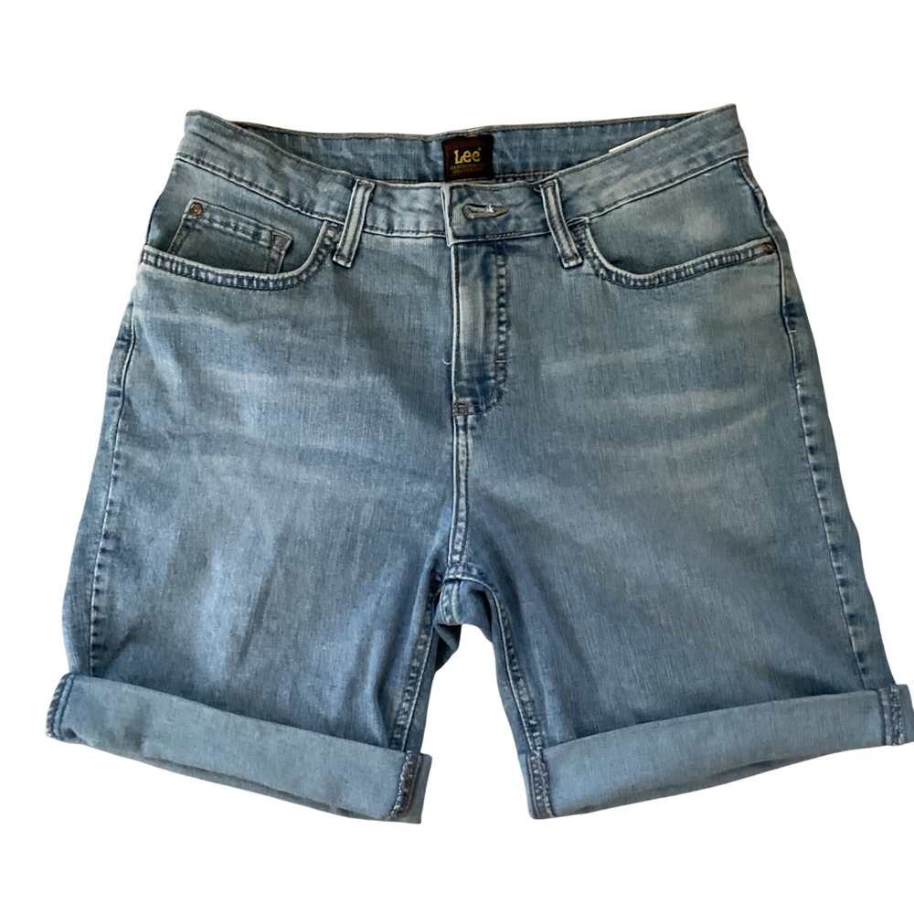 Lee Womens Light Wash Denim Cuffed Jean Shorts Size 8M 112330486 Blue Stretch
